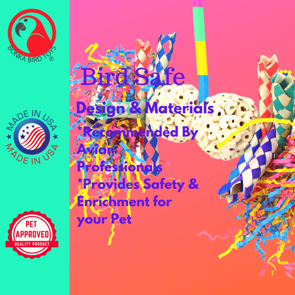 3615 Fuzzy Atta Bonka Bird Toys Colorful Fuzzy Sola Parrot Cockatoo Amazon Conure Parakeet Budgie Finch Canary African Grey